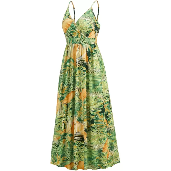 CHARTOU Women's Summer Boho Floral Print Spaghetti Strap Wrap V-Neck Flowy Maxi Dress