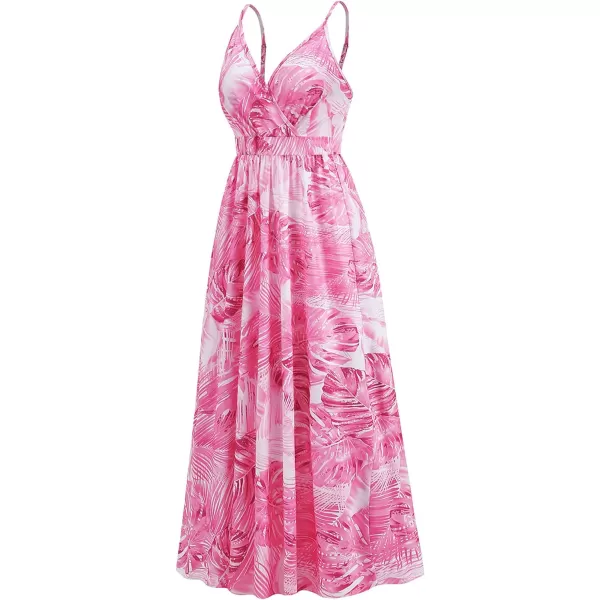 CHARTOU Women's Summer Boho Floral Print Spaghetti Strap Wrap V-Neck Flowy Maxi Dress