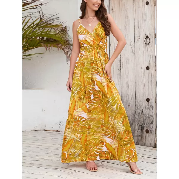 CHARTOU Women's Summer Boho Floral Print Spaghetti Strap Wrap V-Neck Flowy Maxi Dress