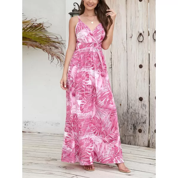 CHARTOU Women's Summer Boho Floral Print Spaghetti Strap Wrap V-Neck Flowy Maxi Dress