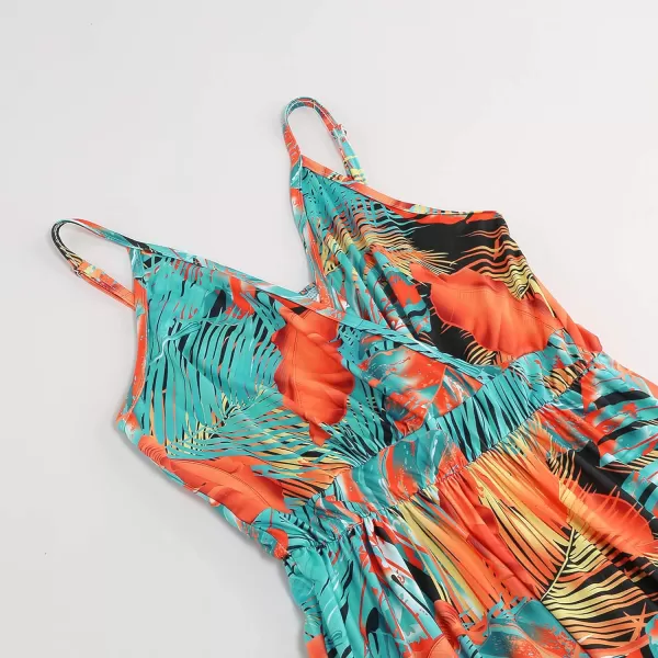CHARTOU Women's Summer Boho Floral Print Spaghetti Strap Wrap V-Neck Flowy Maxi Dress