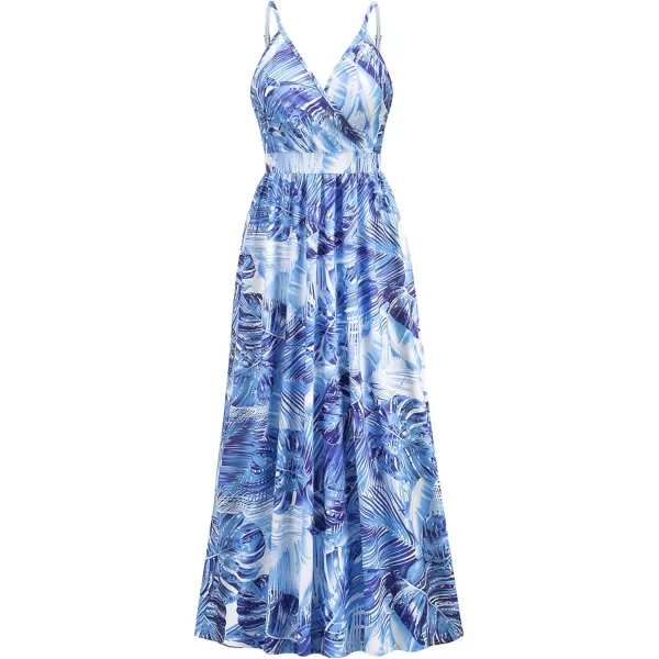CHARTOU Women's Summer Boho Floral Print Spaghetti Strap Wrap V-Neck Flowy Maxi Dress