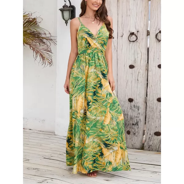 CHARTOU Women's Summer Boho Floral Print Spaghetti Strap Wrap V-Neck Flowy Maxi Dress