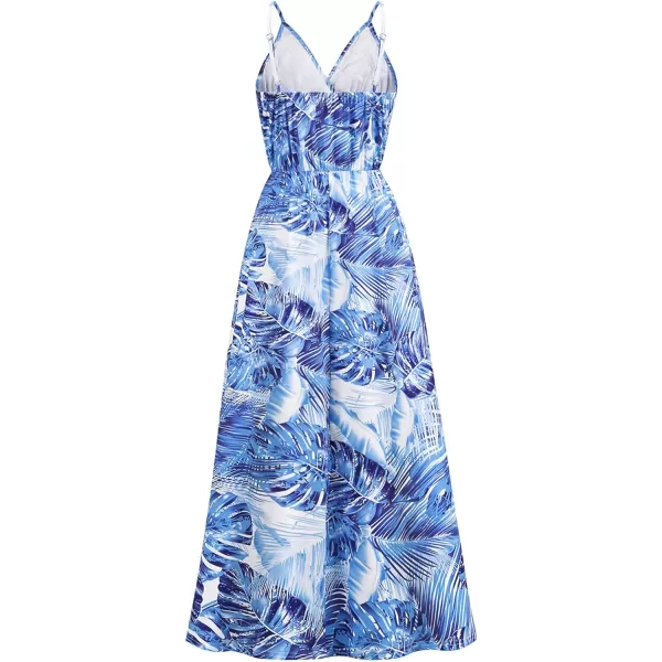 CHARTOU Women's Summer Boho Floral Print Spaghetti Strap Wrap V-Neck Flowy Maxi Dress