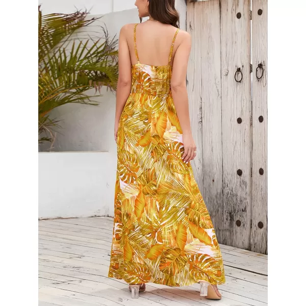 CHARTOU Women's Summer Boho Floral Print Spaghetti Strap Wrap V-Neck Flowy Maxi Dress