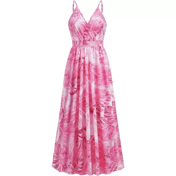 CHARTOU Women's Summer Boho Floral Print Spaghetti Strap Wrap V-Neck Flowy Maxi Dress