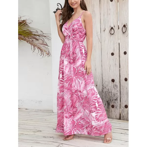 CHARTOU Women's Summer Boho Floral Print Spaghetti Strap Wrap V-Neck Flowy Maxi Dress