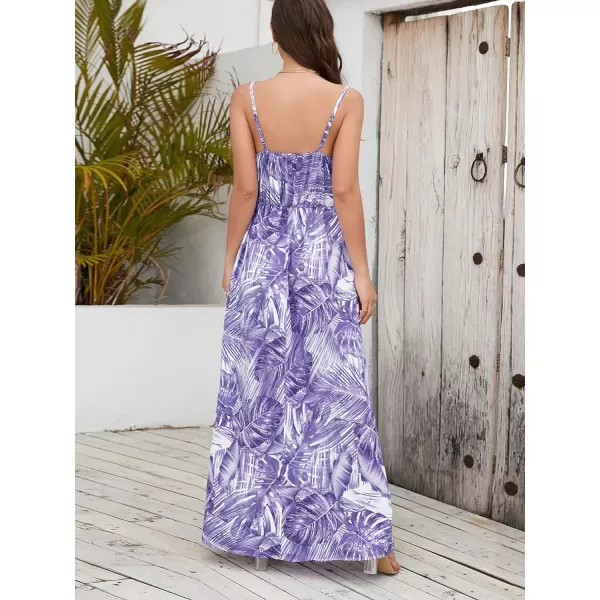 CHARTOU Women's Summer Boho Floral Print Spaghetti Strap Wrap V-Neck Flowy Maxi Dress