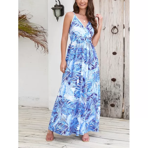 CHARTOU Women's Summer Boho Floral Print Spaghetti Strap Wrap V-Neck Flowy Maxi Dress