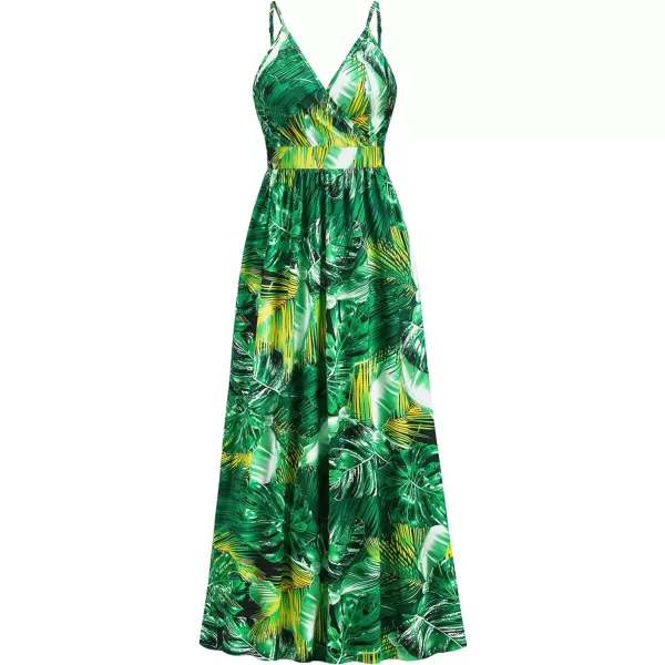 CHARTOU Women's Summer Boho Floral Print Spaghetti Strap Wrap V-Neck Flowy Maxi Dress
