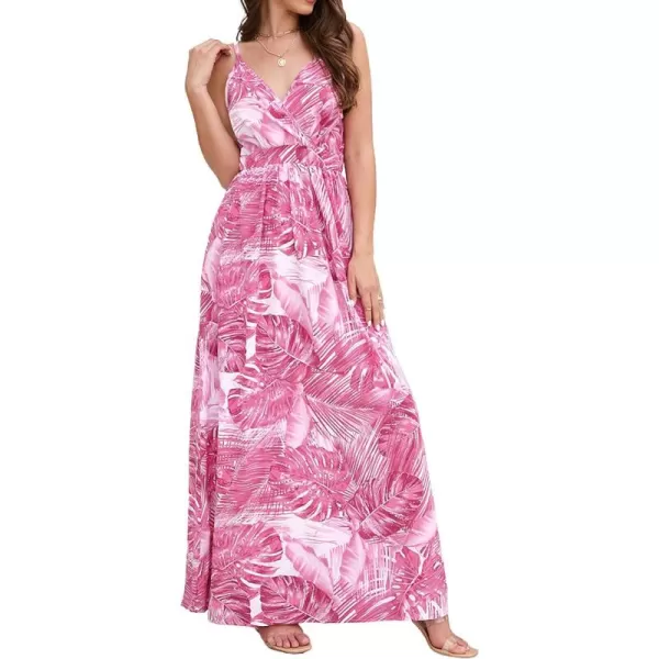 CHARTOU Women's Summer Boho Floral Print Spaghetti Strap Wrap V-Neck Flowy Maxi Dress