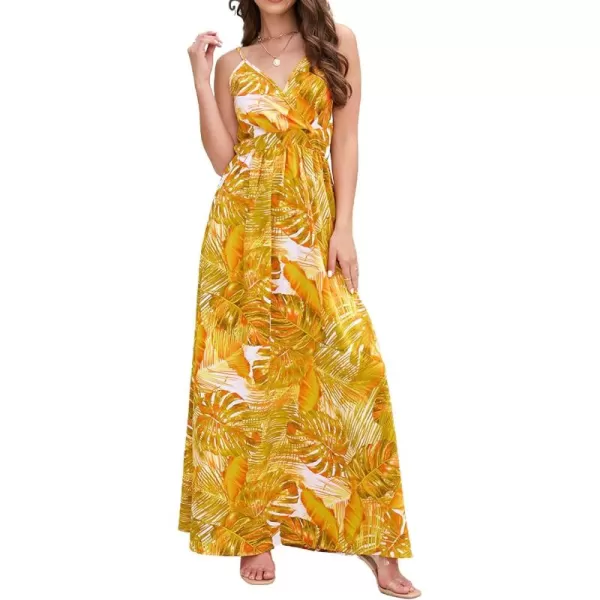 CHARTOU Women's Summer Boho Floral Print Spaghetti Strap Wrap V-Neck Flowy Maxi Dress
