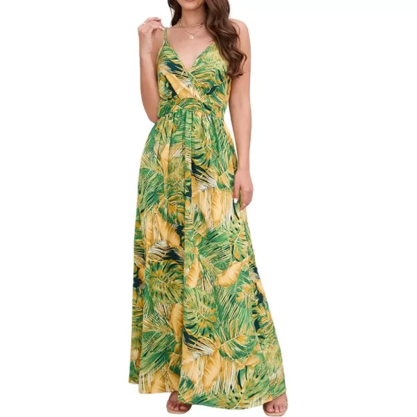 CHARTOU Women's Summer Boho Floral Print Spaghetti Strap Wrap V-Neck Flowy Maxi Dress