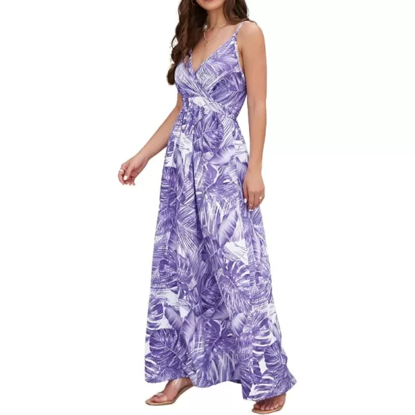 CHARTOU Women's Summer Boho Floral Print Spaghetti Strap Wrap V-Neck Flowy Maxi Dress