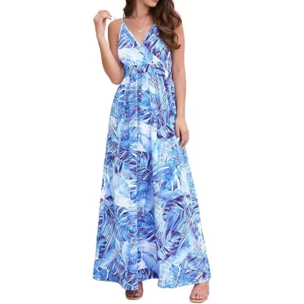 CHARTOU Women's Summer Boho Floral Print Spaghetti Strap Wrap V-Neck Flowy Maxi Dress