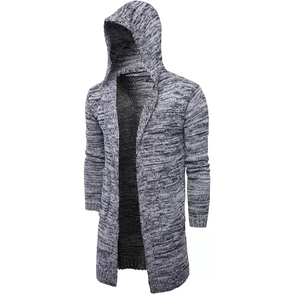 CHARTOU Men's Hooded Long Sleeve Open Front Midi Long Knitted Cardigan