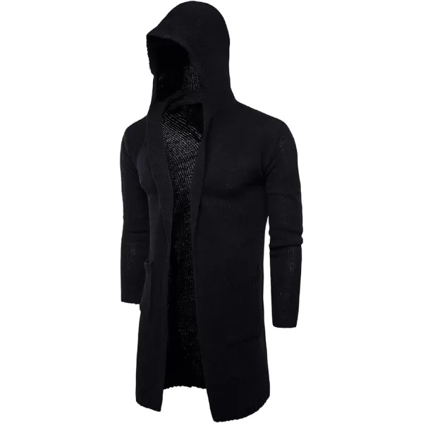 CHARTOU Men's Hooded Long Sleeve Open Front Midi Long Knitted Cardigan
