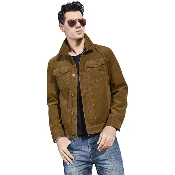 CHARTOU Men's Vintage Button-Front Slim Fit Corduroy Denim Jacket