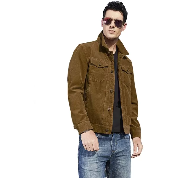 CHARTOU Men's Vintage Button-Front Slim Fit Corduroy Denim Jacket