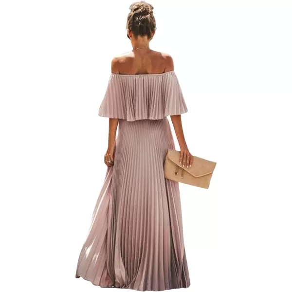 CHARTOU Women's Chiffon Off Shoulder Pleated Maxi Dress Party Beach Flowy Ruffle Tube Dress