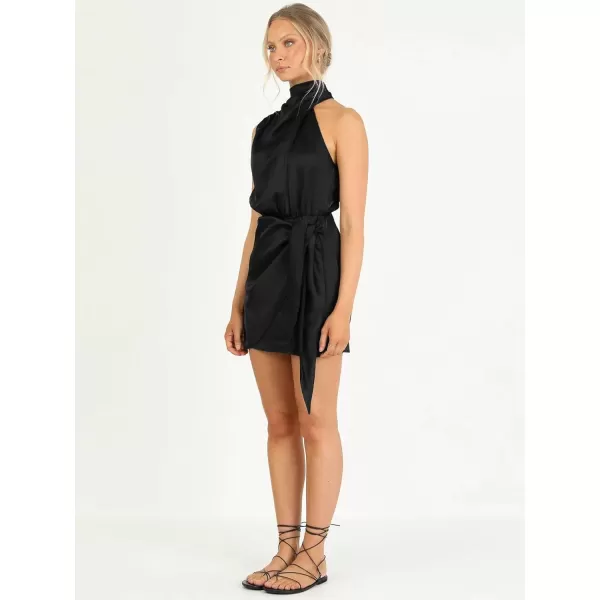 CHARTOU Women's Cocktail Party Mock Neck Keyhole Sleeveless High Waist Wrap Bodycon Satin Mini Dress