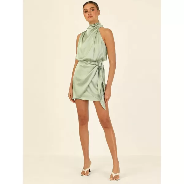 CHARTOU Women's Cocktail Party Mock Neck Keyhole Sleeveless High Waist Wrap Bodycon Satin Mini Dress