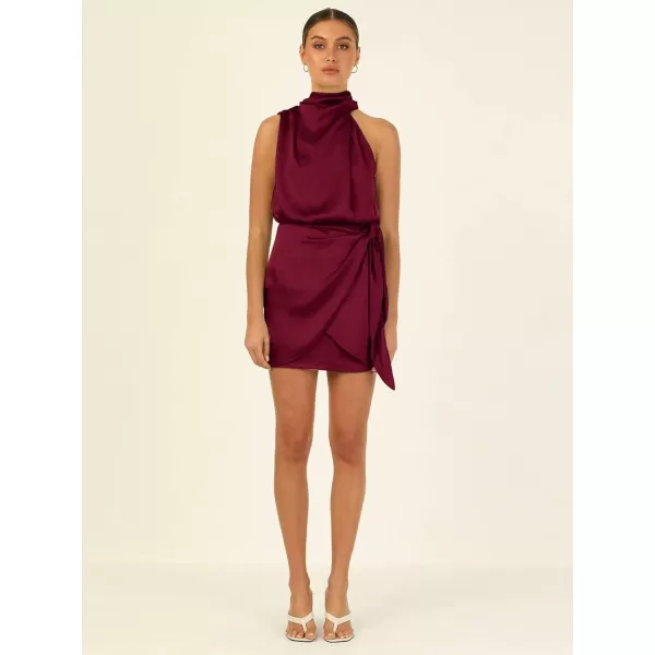 CHARTOU Women's Cocktail Party Mock Neck Keyhole Sleeveless High Waist Wrap Bodycon Satin Mini Dress