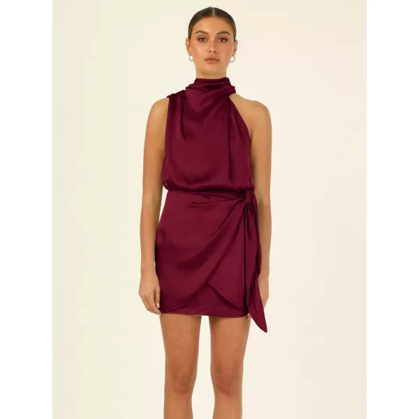 CHARTOU Women's Cocktail Party Mock Neck Keyhole Sleeveless High Waist Wrap Bodycon Satin Mini Dress