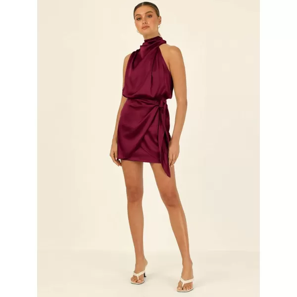 CHARTOU Women's Cocktail Party Mock Neck Keyhole Sleeveless High Waist Wrap Bodycon Satin Mini Dress