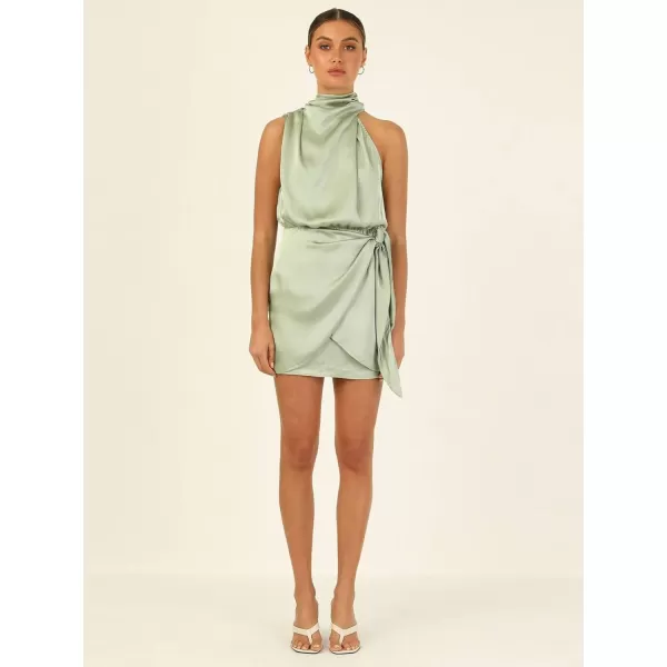 CHARTOU Women's Cocktail Party Mock Neck Keyhole Sleeveless High Waist Wrap Bodycon Satin Mini Dress