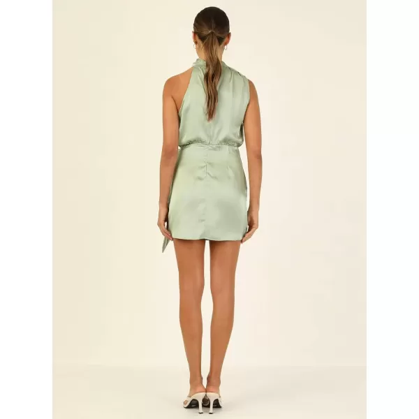 CHARTOU Women's Cocktail Party Mock Neck Keyhole Sleeveless High Waist Wrap Bodycon Satin Mini Dress