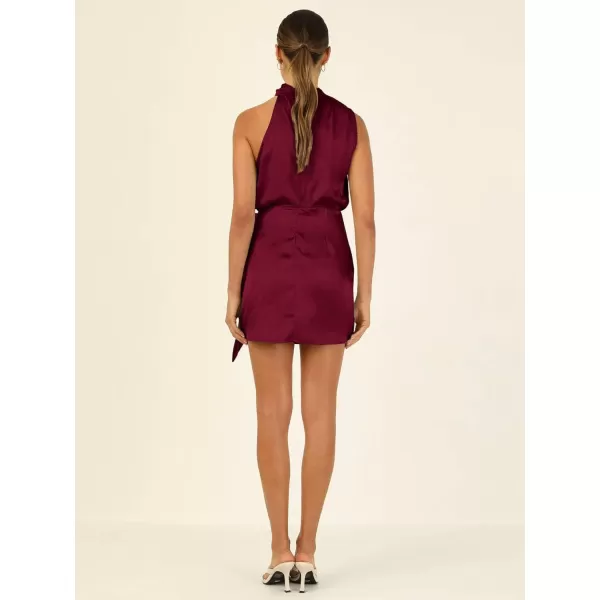 CHARTOU Women's Cocktail Party Mock Neck Keyhole Sleeveless High Waist Wrap Bodycon Satin Mini Dress