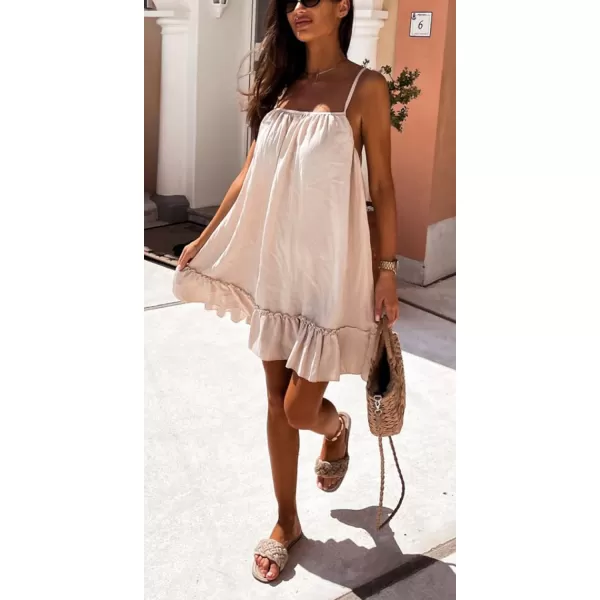 CHARTOU Women's Comfy Sundress Spaghetti Straps Backless Ruffled Flowy Mini Short Dress