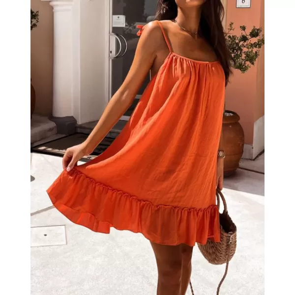 CHARTOU Women's Comfy Sundress Spaghetti Straps Backless Ruffled Flowy Mini Short Dress