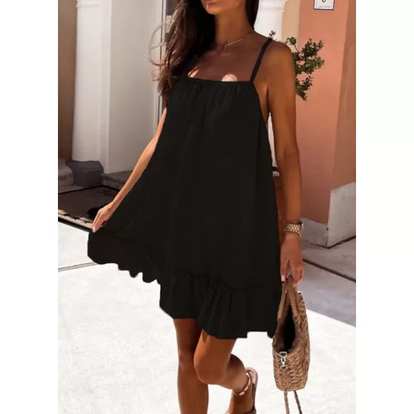 CHARTOU Women's Comfy Sundress Spaghetti Straps Backless Ruffled Flowy Mini Short Dress
