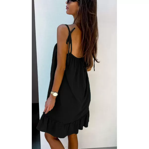 CHARTOU Women's Comfy Sundress Spaghetti Straps Backless Ruffled Flowy Mini Short Dress