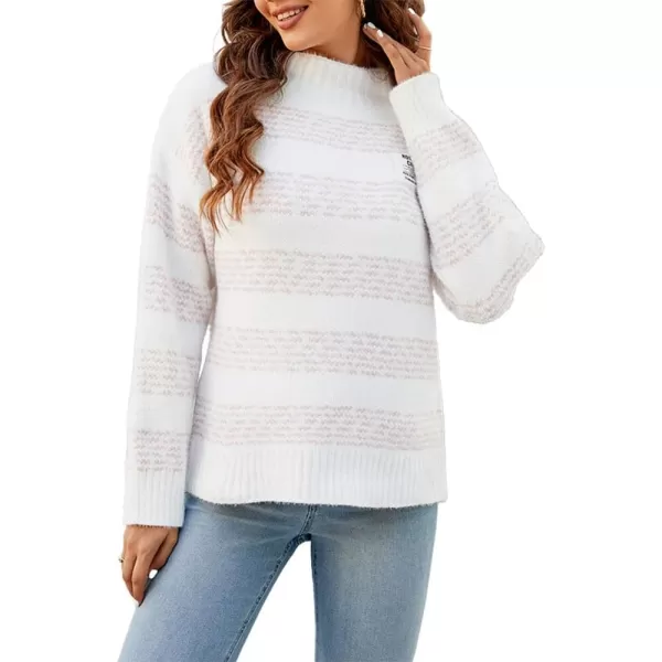 CHARTOU Women's Fall Slouchy Striped Knit Fuzzy Long Sleeve Pullover Sweater Tops