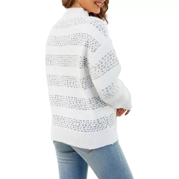 CHARTOU Women's Fall Slouchy Striped Knit Fuzzy Long Sleeve Pullover Sweater Tops