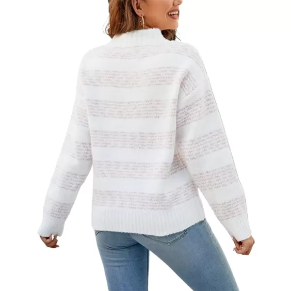 CHARTOU Women's Fall Slouchy Striped Knit Fuzzy Long Sleeve Pullover Sweater Tops