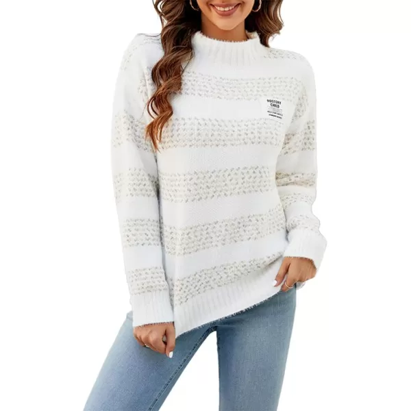 CHARTOU Women's Fall Slouchy Striped Knit Fuzzy Long Sleeve Pullover Sweater Tops