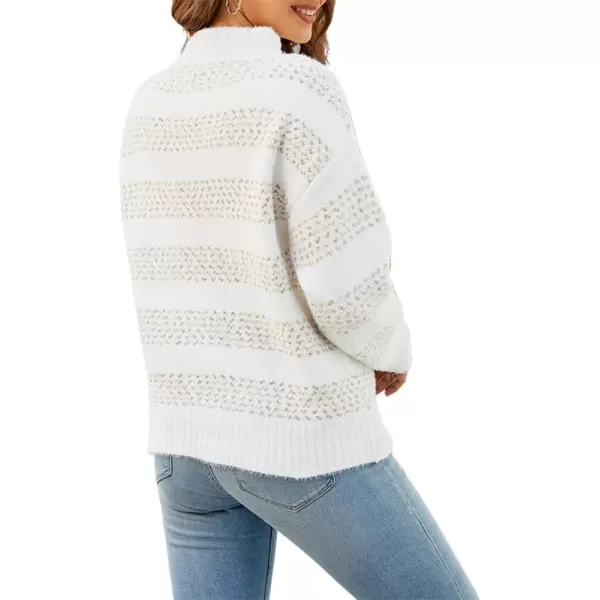 CHARTOU Women's Fall Slouchy Striped Knit Fuzzy Long Sleeve Pullover Sweater Tops