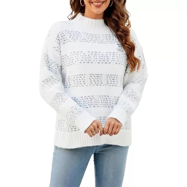 CHARTOU Women's Fall Slouchy Striped Knit Fuzzy Long Sleeve Pullover Sweater Tops