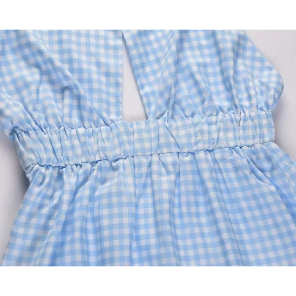 CHARTOU Women's Sexy Halter Cutout Plaid Ruffle A Line Maxi Dress Backless Party Flowy Tank Dress