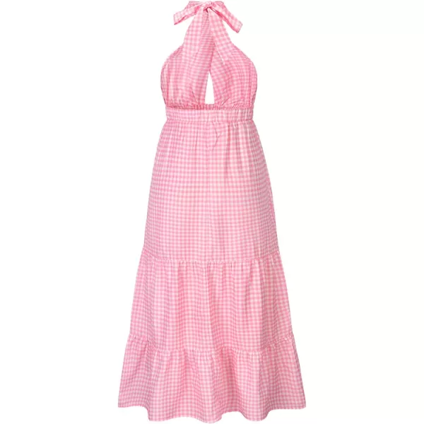 CHARTOU Women's Sexy Halter Cutout Plaid Ruffle A Line Maxi Dress Backless Party Flowy Tank Dress