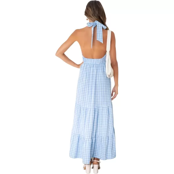 CHARTOU Women's Sexy Halter Cutout Plaid Ruffle A Line Maxi Dress Backless Party Flowy Tank Dress