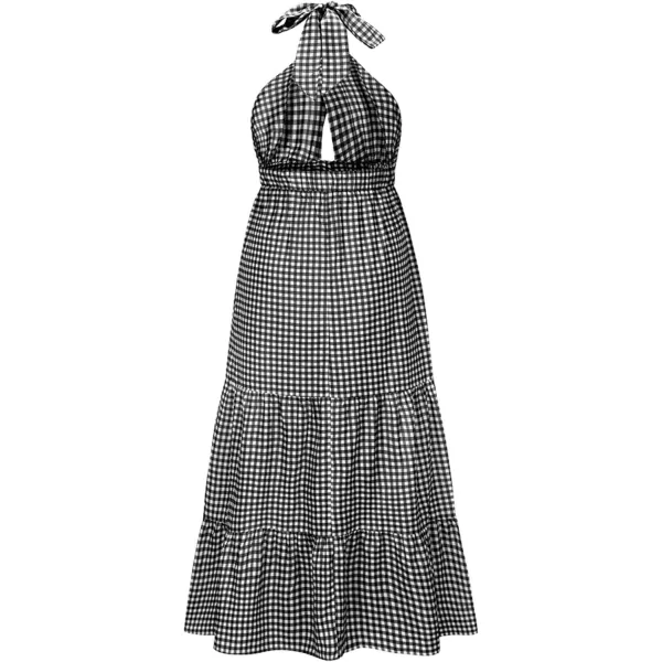 CHARTOU Women's Sexy Halter Cutout Plaid Ruffle A Line Maxi Dress Backless Party Flowy Tank Dress