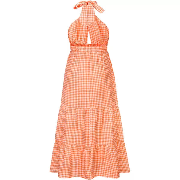 CHARTOU Women's Sexy Halter Cutout Plaid Ruffle A Line Maxi Dress Backless Party Flowy Tank Dress
