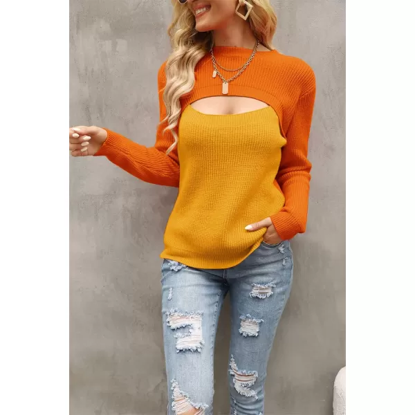 CHARTOU Women's Sexy Mock Neck Cut Out Color Block Knit Slim Fit Sweater Streetwear