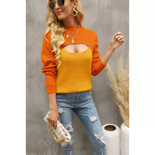 CHARTOU Women's Sexy Mock Neck Cut Out Color Block Knit Slim Fit Sweater Streetwear
