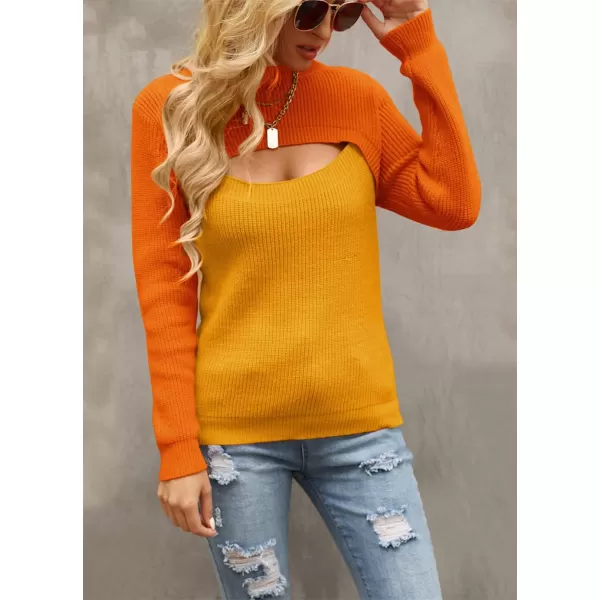 CHARTOU Women's Sexy Mock Neck Cut Out Color Block Knit Slim Fit Sweater Streetwear